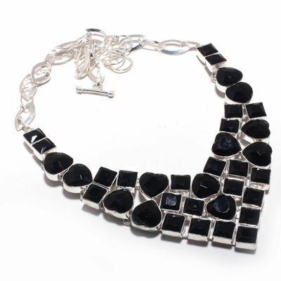 On 0637b collier parure parure coeur 100gr onyx noir pendentif 10x15mm art deco gothique argent 1