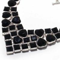 On 0637b collier parure parure coeur 100gr onyx noir pendentif 10x15mm art deco gothique argent 1