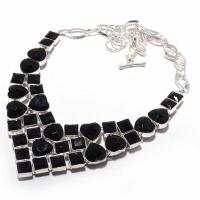 On 0637d collier parure parure coeur 100gr onyx noir pendentif 10x15mm art deco gothique argent