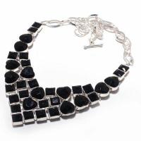 On 0637d collier parure parure coeur 100gr onyx noir pendentif 10x15mm art deco gothique argent