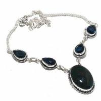 On 0638a collier parure parure 28gr onyx noir quartz pendentif 20x30mm art deco gothique argent