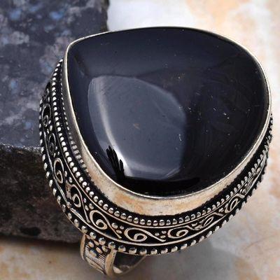 On 0646a bague chevaliere coeur 16gr t58 onyx noir 25x25mm art deco gothique argent achat vente