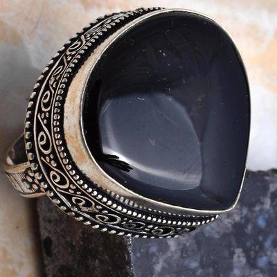 On 0646a bague chevaliere coeur 16gr t58 onyx noir 25x25mm art deco gothique argent achat vente