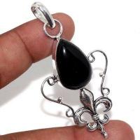 On 0651a pendentif pendant 60mm fleur lys 15x20mm 8gr onyx noir bijou argent 1900 art deco gothique