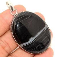 On 0652a pendentif pendant 35x45mm 22gr onyx noir bijou argent 1900 art deco gothique achat vente