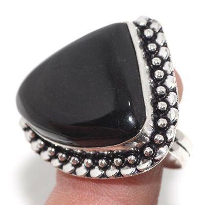 On 0653a bague chevaliere coeur 13gr t58 onyx noir 25x30mm art deco gothique argent achat vente