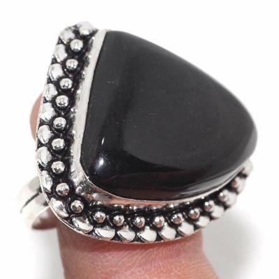 On 0653b bague chevaliere coeur 13gr t58 onyx noir 25x30mm art deco gothique argent achat vente