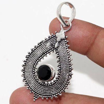 On 0656c pendentif pendant 40mm 10mm 6gr onyx noir bijou argent 1900 art deco gothique achat vente