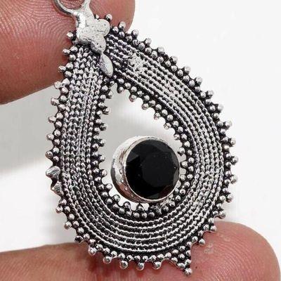 On 0656c pendentif pendant 40mm 10mm 6gr onyx noir bijou argent 1900 art deco gothique achat vente