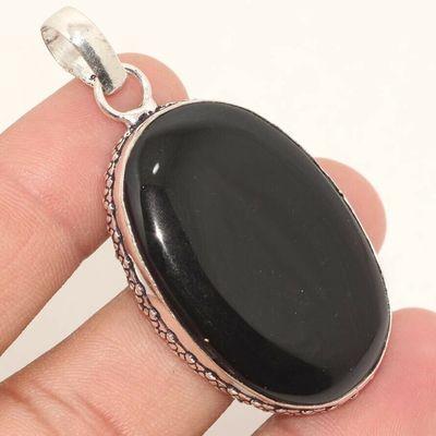 On 0657c pendentif pendant 25x40mm 13gr onyx noir bijou argent 1900 art deco gothique achat vente