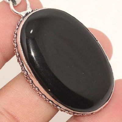 On 0657c pendentif pendant 25x40mm 13gr onyx noir bijou argent 1900 art deco gothique achat vente