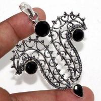 On 0662a pendentif 60x70mm 11gr onyx noir bijou oriental argent 1900 art deco gothique achat vente