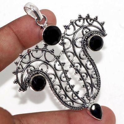 On 0662c pendentif 60x70mm 11gr onyx noir bijou oriental argent 1900 art deco gothique achat vente