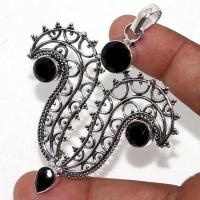 On 0662b pendentif 60x70mm 11gr onyx noir bijou oriental argent 1900 art deco gothique achat vente