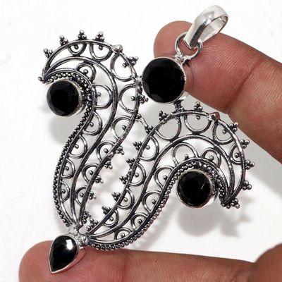 On 0662b pendentif 60x70mm 11gr onyx noir bijou oriental argent 1900 art deco gothique achat vente