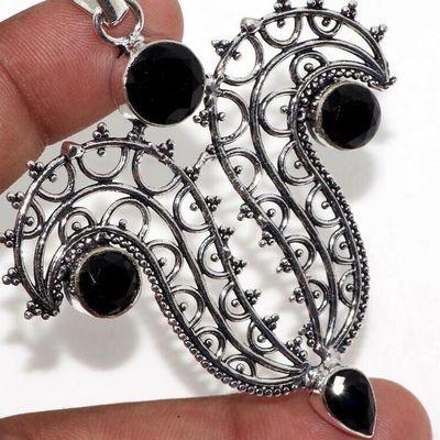 On 0662c pendentif 60x70mm 11gr onyx noir bijou oriental argent 1900 art deco gothique achat vente