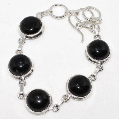 On 0665a bracelet 18gr onyx noir 15mm rond bijou argent 925 1900 art deco gothique achat vente