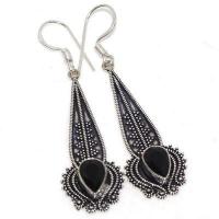 On 0669a boucles oreilles 6gr onyx noir 8x10mm bijou art deco 1900 gothique steampunk argent 925