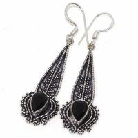 On 0669b boucles oreilles 6gr onyx noir 8x10mm bijou art deco 1900 gothique steampunk argent 925