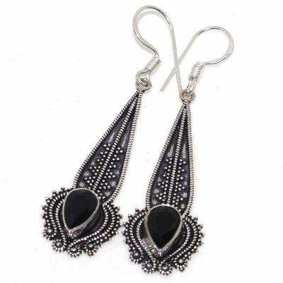 On 0669b boucles oreilles 6gr onyx noir 8x10mm bijou art deco 1900 gothique steampunk argent 925