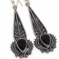 On 0669c boucles oreilles 6gr onyx noir 8x10mm bijou art deco 1900 gothique steampunk argent 925