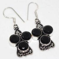 On 0670a boucles oreilles 9gr onyx noir 8mm bijou art deco 1900 gothique steampunk argent 925