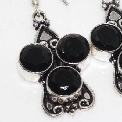 On 0670c boucles oreilles 9gr onyx noir 8mm bijou art deco 1900 gothique steampunk argent 925