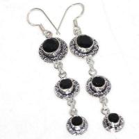 On 0672a boucles oreilles 8gr onyx noir 6x8mm bijou art deco 1900 gothique steampunk argent 925