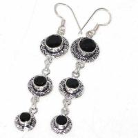 On 0672b boucles oreilles 8gr onyx noir 6x8mm bijou art deco 1900 gothique steampunk argent 925