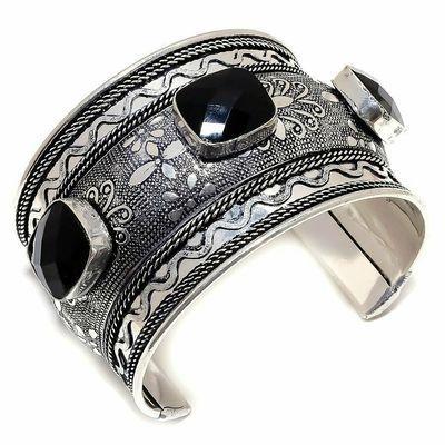 On 0677a bbracelet torque 45mm onyx noir 14x18mm bijou medieval gothique steampunk argent 925