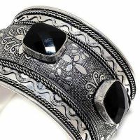 On 0677b bbracelet torque 45mm onyx noir 14x18mm bijou medieval gothique steampunk argent 925