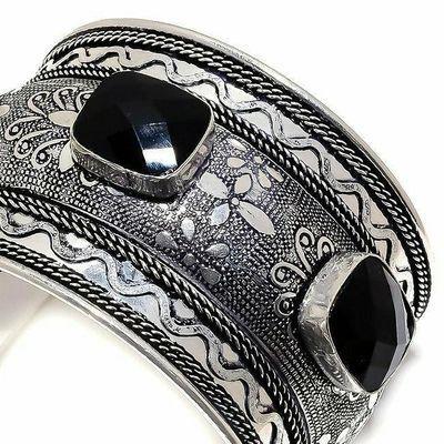 On 0677a bbracelet torque 45mm onyx noir 14x18mm bijou medieval gothique steampunk argent 925