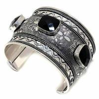 On 0677d bbracelet torque 45mm onyx noir 14x18mm bijou medieval gothique steampunk argent 925