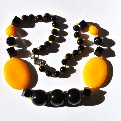 On 1186a collier parure sautoir 94gr onyx noir agate 30x35mm ethnique 1