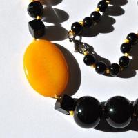 On 1186b collier parure sautoir 94gr onyx noir agate 30x35mm ethnique