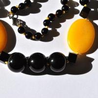 On 1186c collier parure sautoir 94gr onyx noir agate 30x35mm ethnique