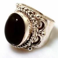 On 4315b bague chevaliere anneau onyx noir argent 925