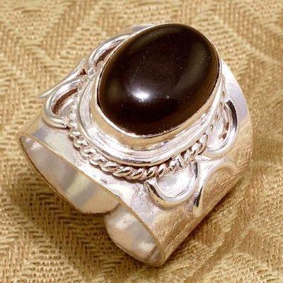 On 7713a bague chevaliere anneau onyx noir argent 925