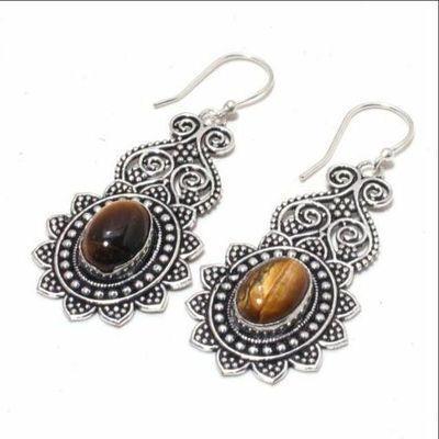 Ot 1000c boucles pendants oreilles 16gr oeil de tigre argent 925 achat vente bijoux 1 1