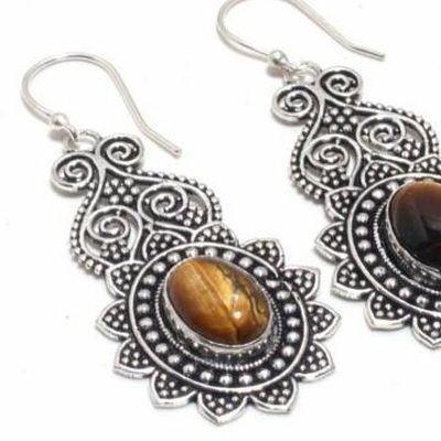 Ot 1000c boucles pendants oreilles 16gr oeil de tigre argent 925 achat vente bijoux 1 1