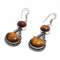 Ot 1001b boucles pendants oreilles 14gr oeil de tigre argent 925 achat vente bijoux 1 1