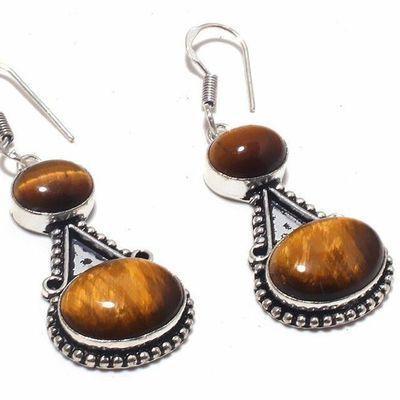 Ot 1001c boucles pendants oreilles 14gr oeil de tigre argent 925 achat vente bijoux 1 1