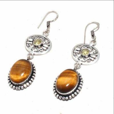 Ot 1002c boucles pendants oreilles 14gr oeil de tigre citrine argent 925 achat vente bijoux 1 1