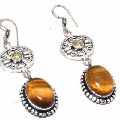 Ot 1002c boucles pendants oreilles 14gr oeil de tigre citrine argent 925 achat vente bijoux 1 1