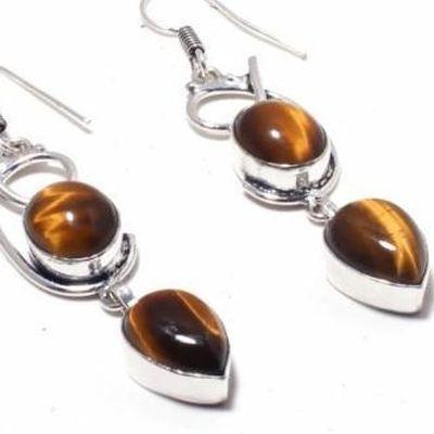 Ot 1003c boucles pendants oreilles 14gr oeil de tigre argent 925 achat vente bijoux 1 1