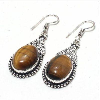 Ot 1005b boucles pendants oreilles 12gr oeil de tigre argent 925 achat vente bijoux 1 1