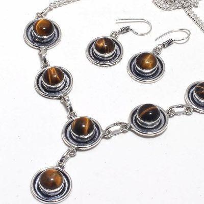 Ot 1021b collier boucles oreilles oeil de tigre 27gr argent 925 achat vente bijoux ethnique 1 2