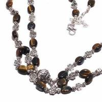 Ot 1023b collier sautoir parure 3 rangs 8x12mm oeil de tigre 58gr argent 925 achat vente 1 1