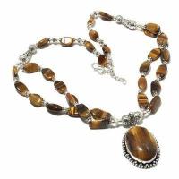 Ot 1026a collier pendentif 20x33mm oeil de tigre 58gr argent 925 achat vente bijoux 1 1