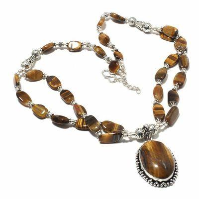 Ot 1026a collier pendentif 20x33mm oeil de tigre 58gr argent 925 achat vente bijoux 1 1